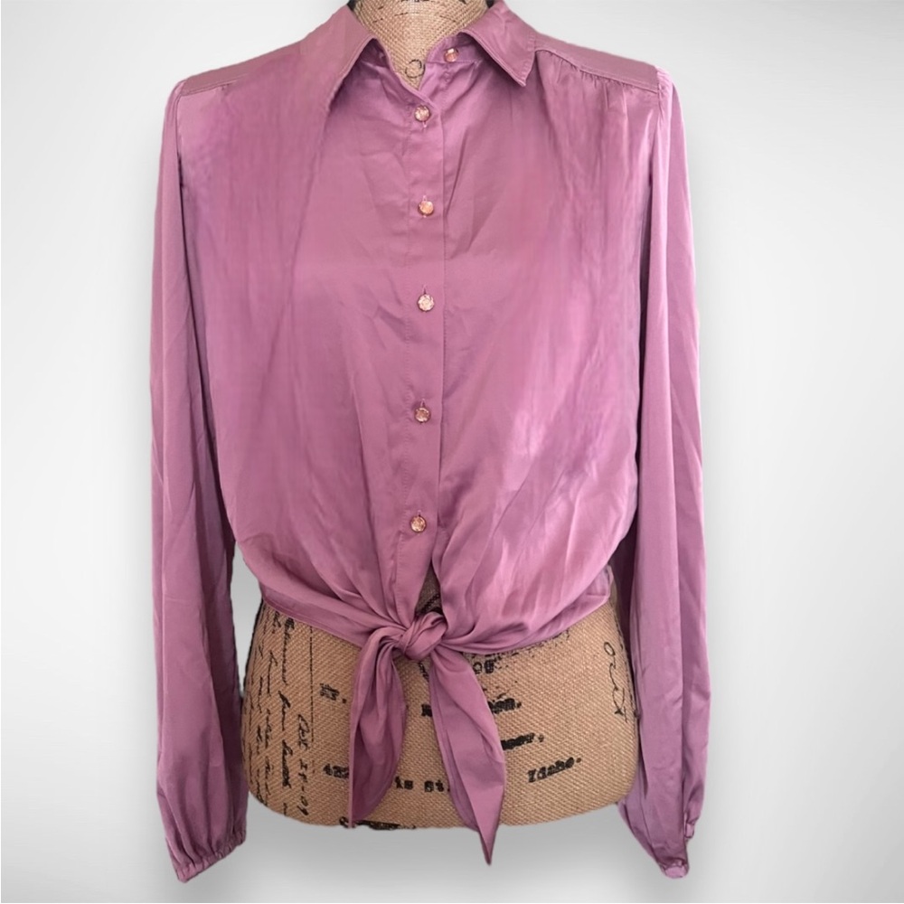 JOIE Women's Satin Purple Long Sleeve Button Down Tie Front Blouse | Small | NWT - Picture 2 of 10